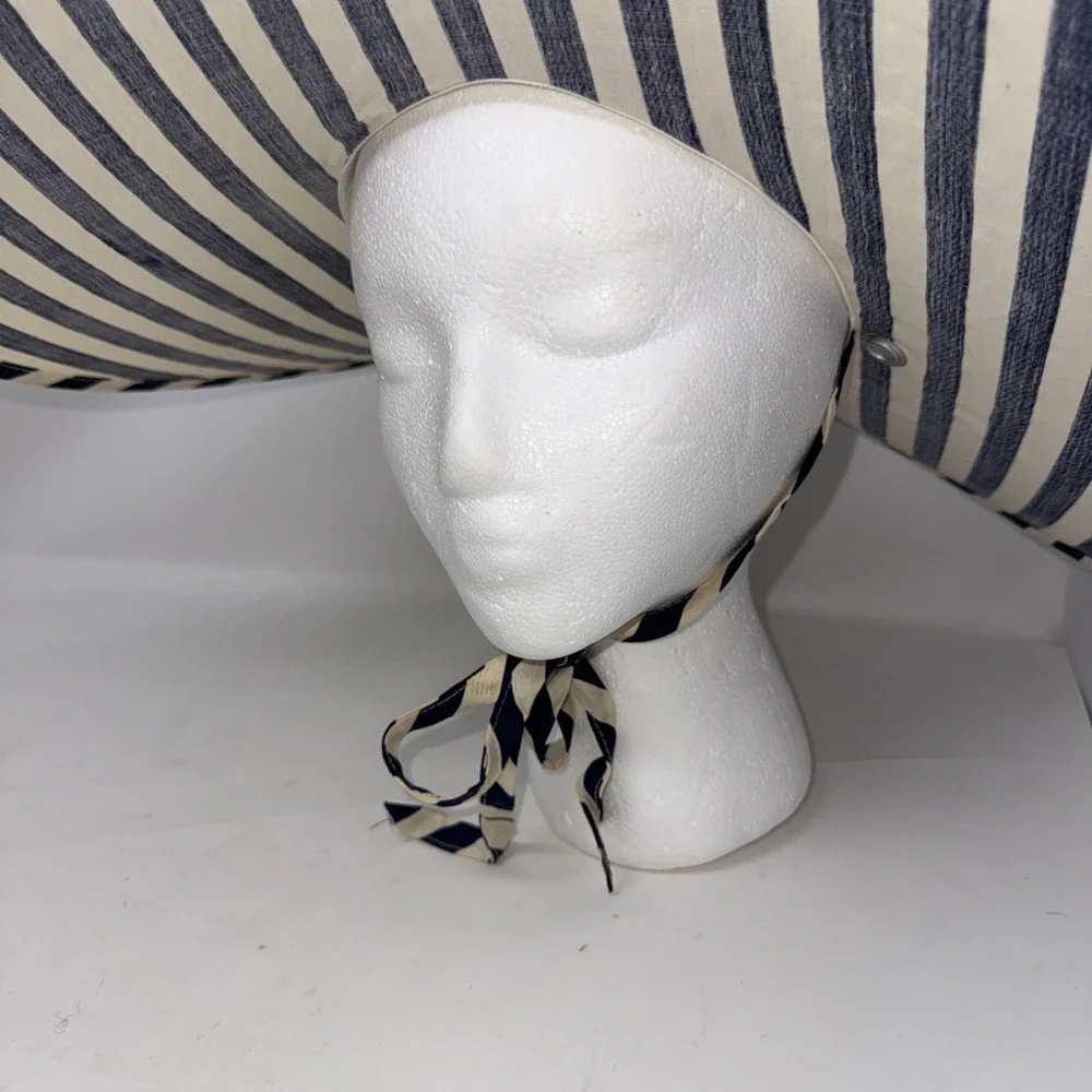 Vintage Wonderful Hat Women's Blue White Wide Brim Sun Beach Fold Up Pouch Read